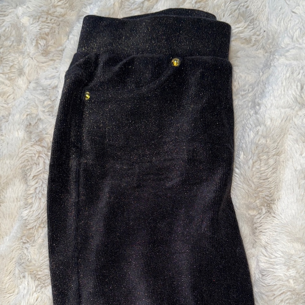 Michael Kors Black Shimmery Leggings with Gold Stud Accents